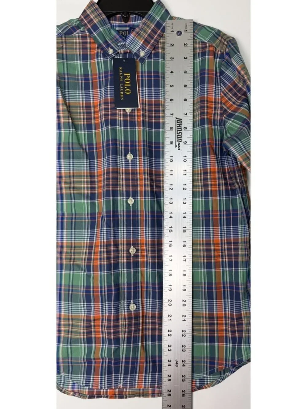 Ralph Lauren LARGE 14-16 Polo Plaid Cotton Poplin Buttondown Stretch Shirt NEW
